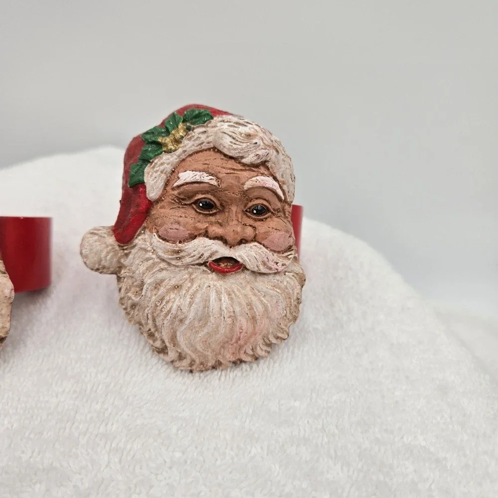 Vintage Set of 6 Kemp & Beatley Hard Resin & Wood Santa Head Napkin Holders